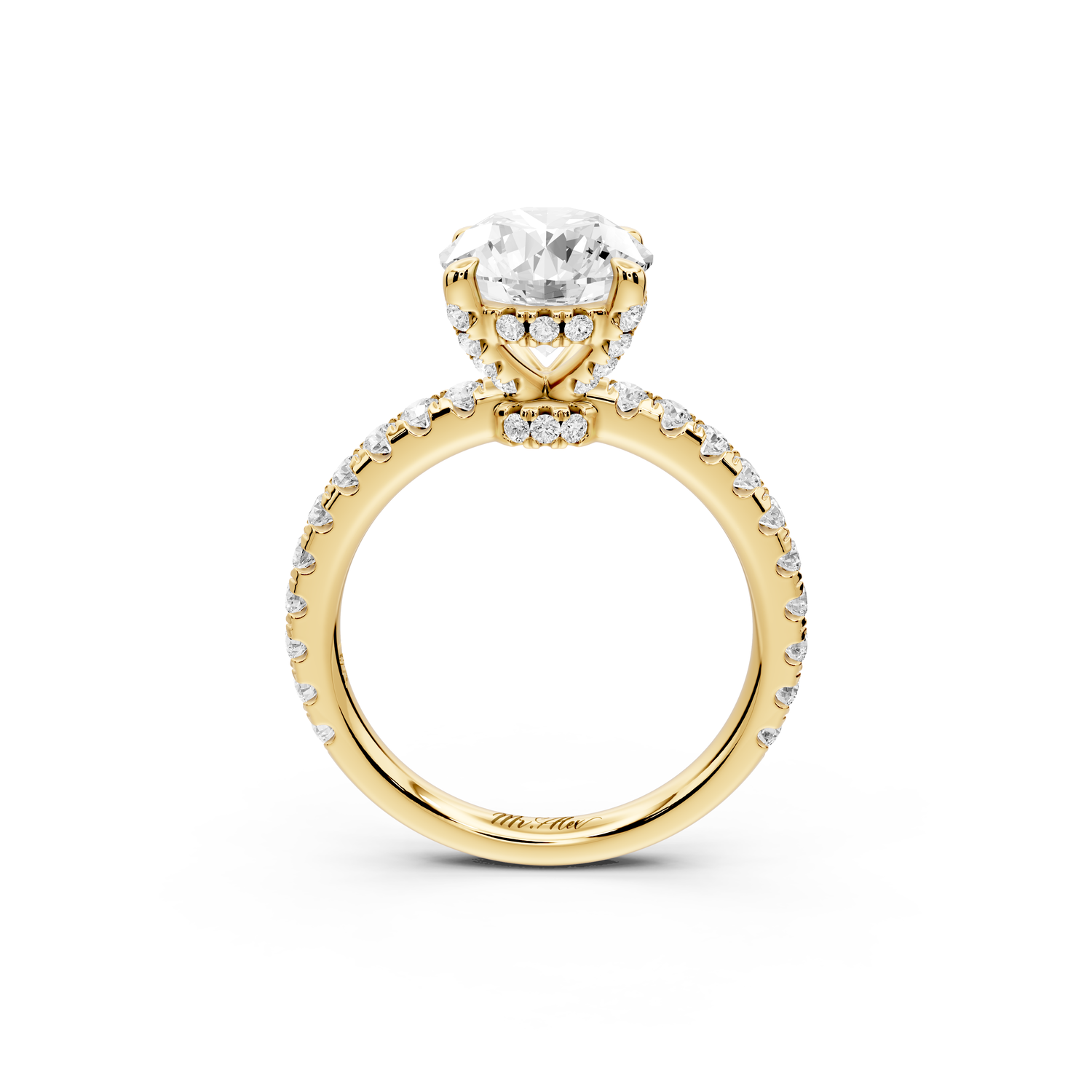 Jade - 2ct 14k yellow gold round hidden halo diamond crown and bridge Pavé engagement ring