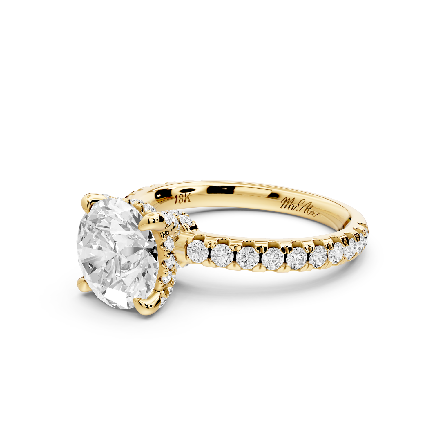 Jade - 2ct 14k yellow gold round hidden halo diamond crown and bridge Pavé engagement ring