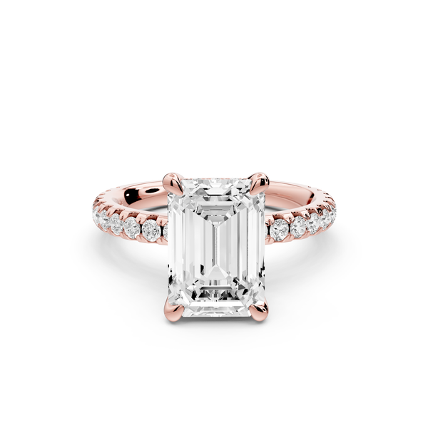 Jade - 3ct 14k rose gold emerald hidden halo diamond crown and bridge Pavé engagement ring