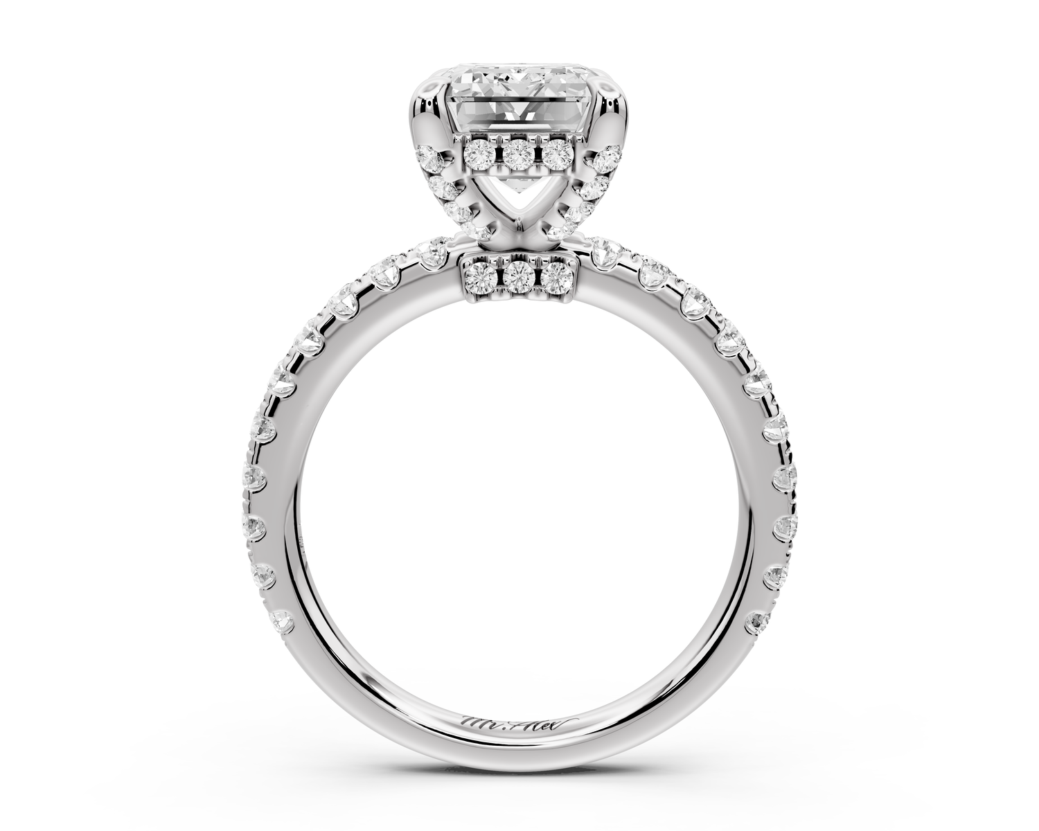 Jade - 3ct 14k white gold emerald hidden halo diamond crown and bridge Pavé engagement ring