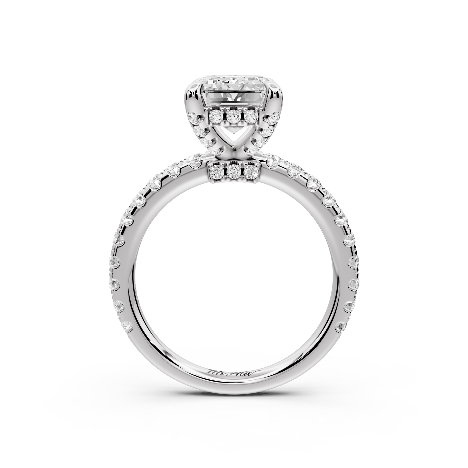 Jade - 3ct 14k white gold emerald hidden halo diamond crown and bridge Pavé engagement ring