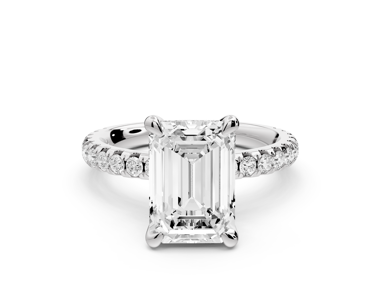 Jade - 3ct 14k white gold emerald hidden halo diamond crown and bridge Pavé engagement ring