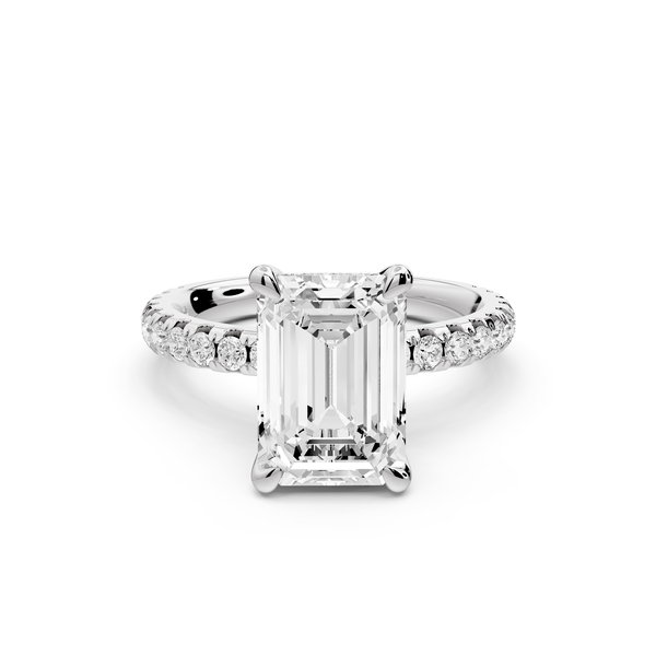 Jade - 3ct 14k white gold emerald hidden halo diamond crown and bridge Pavé engagement ring