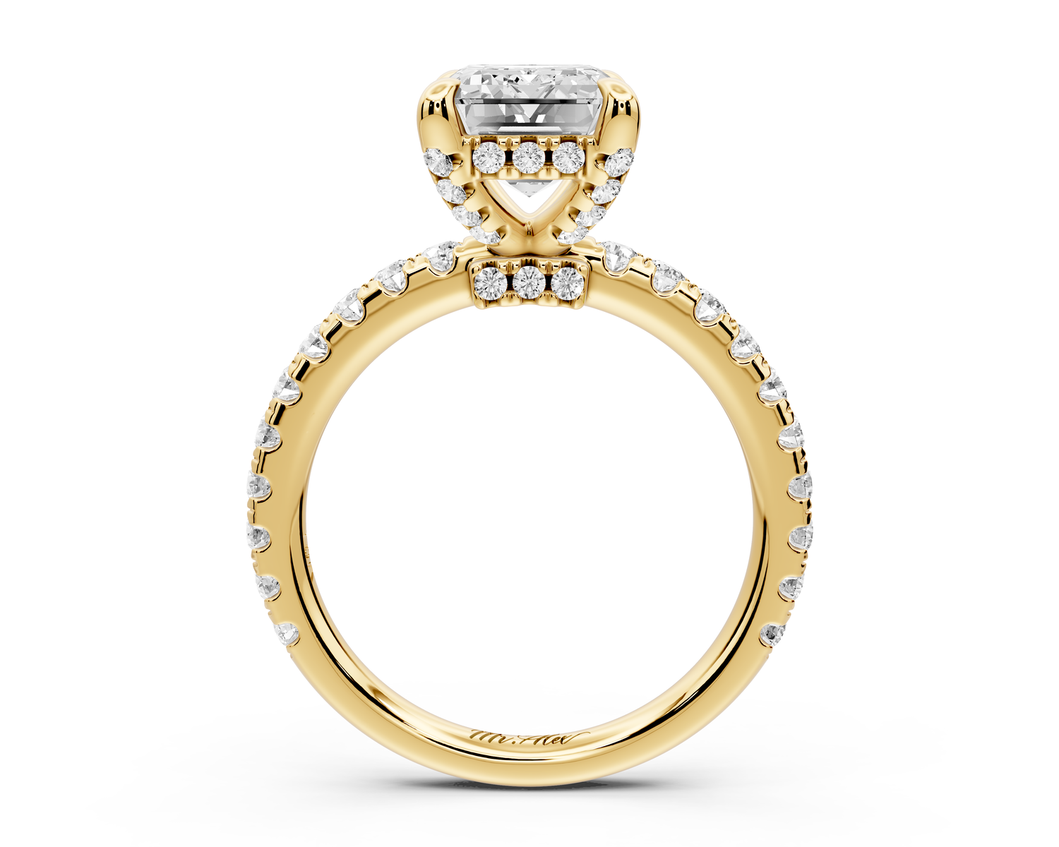 Jade - 3ct 14k yellow gold emerald hidden halo diamond crown and bridge Pavé engagement ring