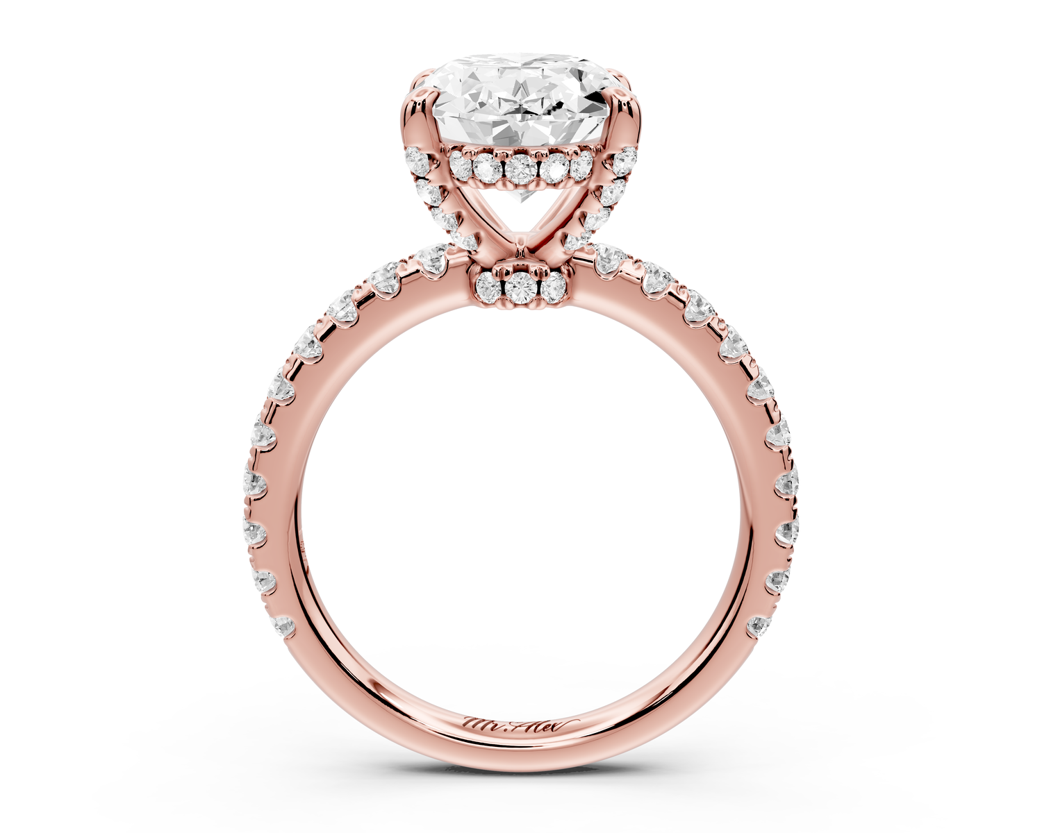 Jade - 3ct 14k rose gold oval hidden halo diamond crown and bridge Pavé engagement ring