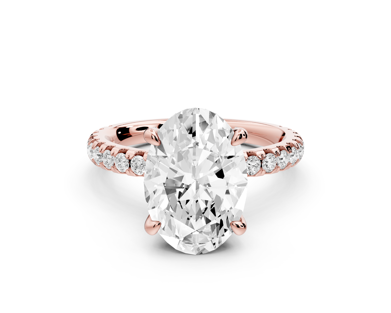 Jade - 3ct 14k rose gold oval hidden halo diamond crown and bridge Pavé engagement ring