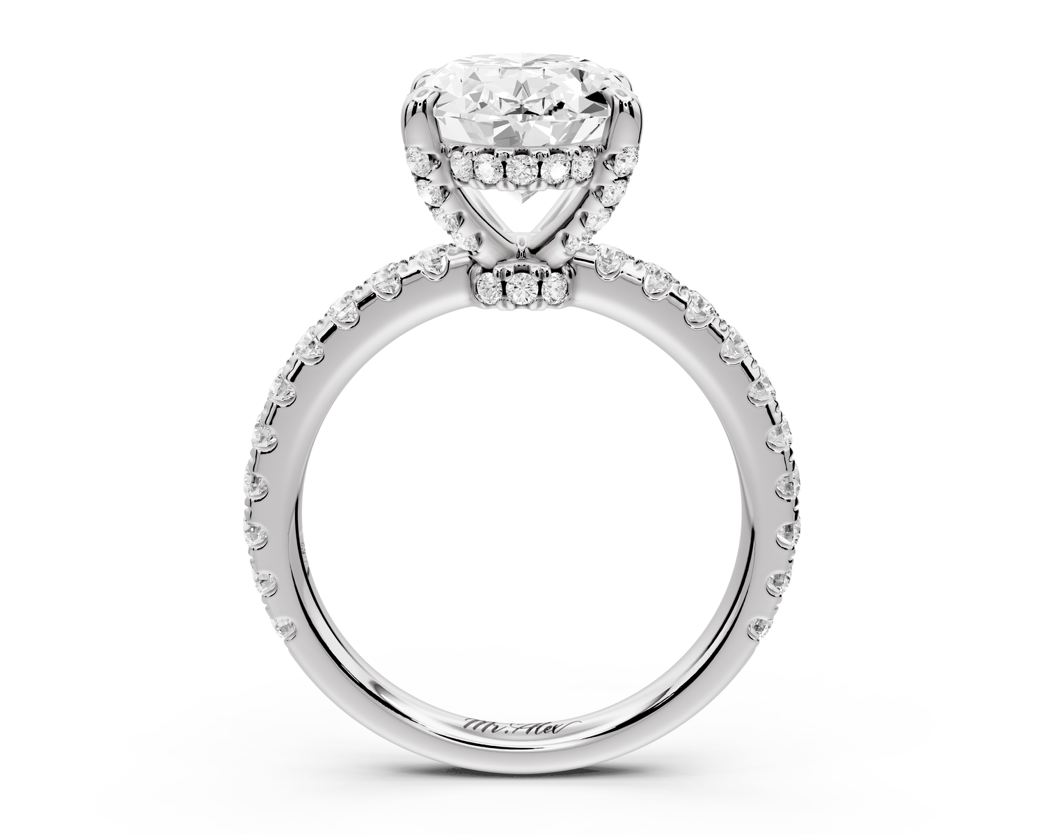 Jade - 3ct 14k white gold oval hidden halo diamond crown and bridge Pavé engagement ring