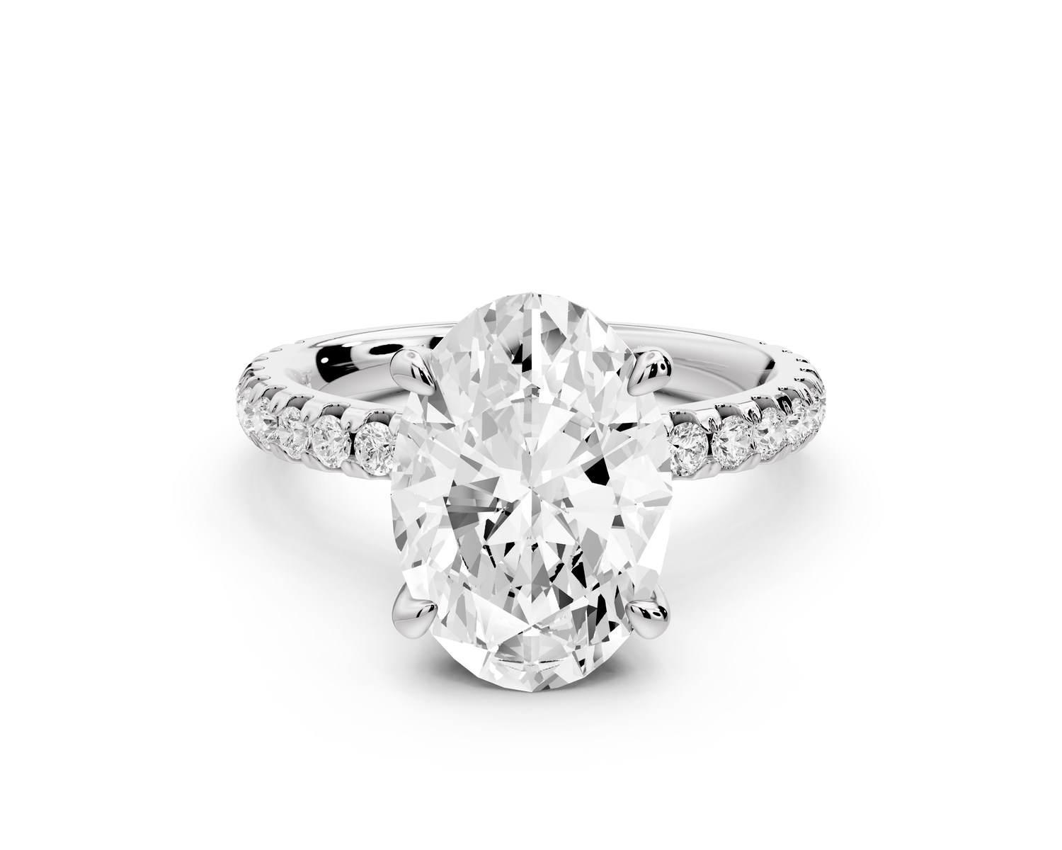 Jade - 3ct 14k white gold oval hidden halo diamond crown and bridge Pavé engagement ring