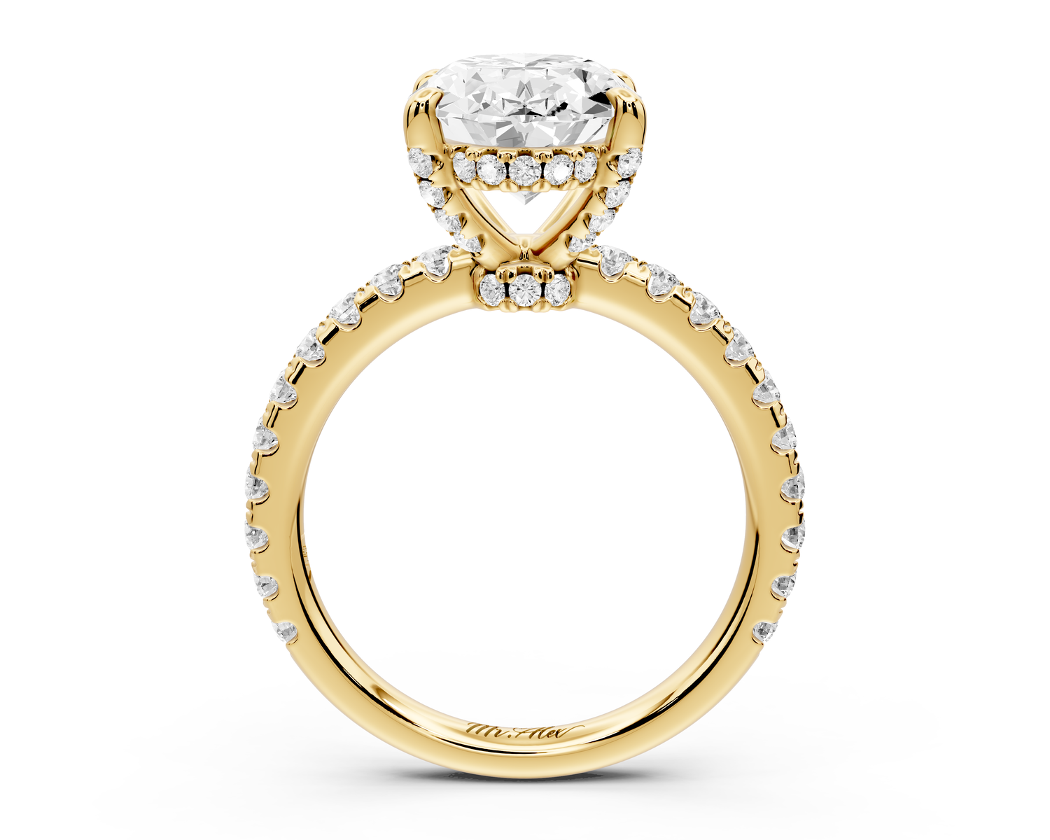 Jade - 3ct 14k yellow gold oval hidden halo diamond crown and bridge Pavé engagement ring