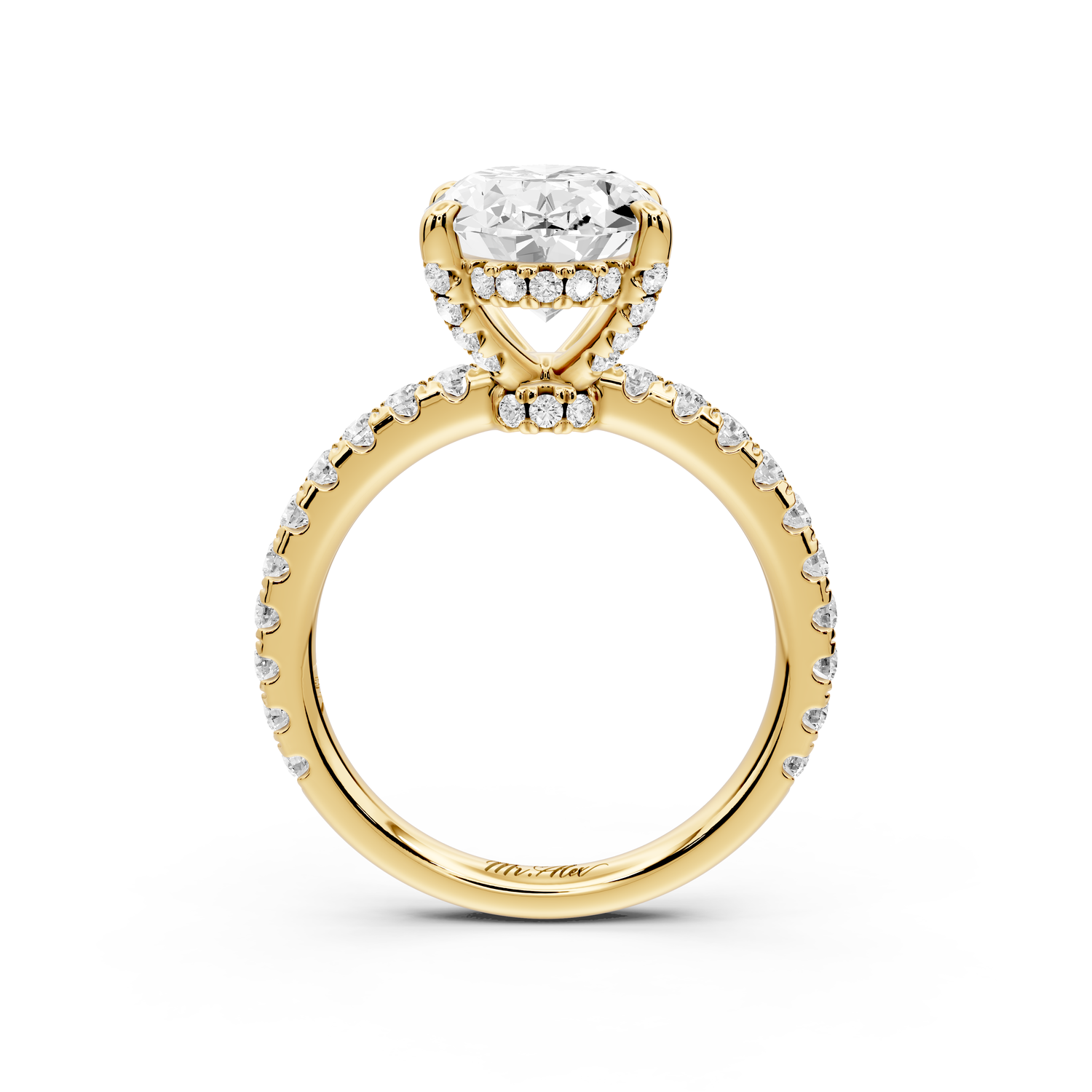 Jade - 3ct 14k yellow gold oval hidden halo diamond crown and bridge Pavé engagement ring