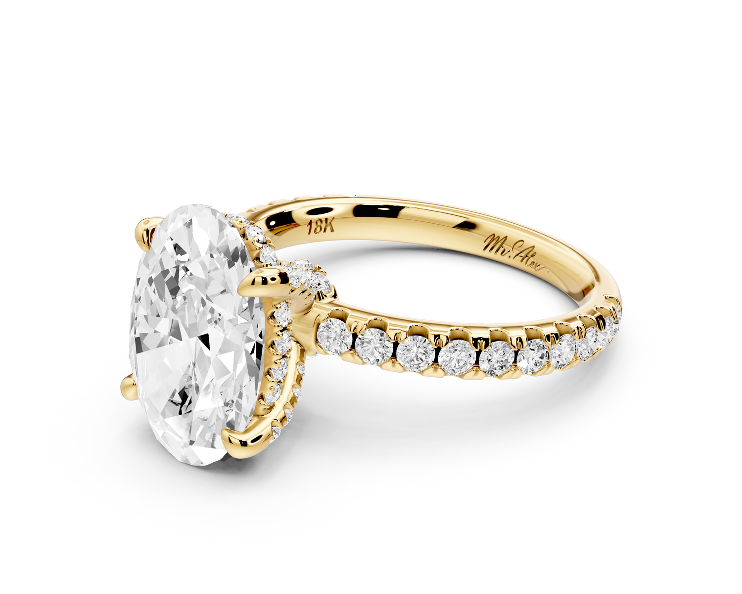 Jade - 3ct 14k yellow gold oval hidden halo diamond crown and bridge Pavé engagement ring