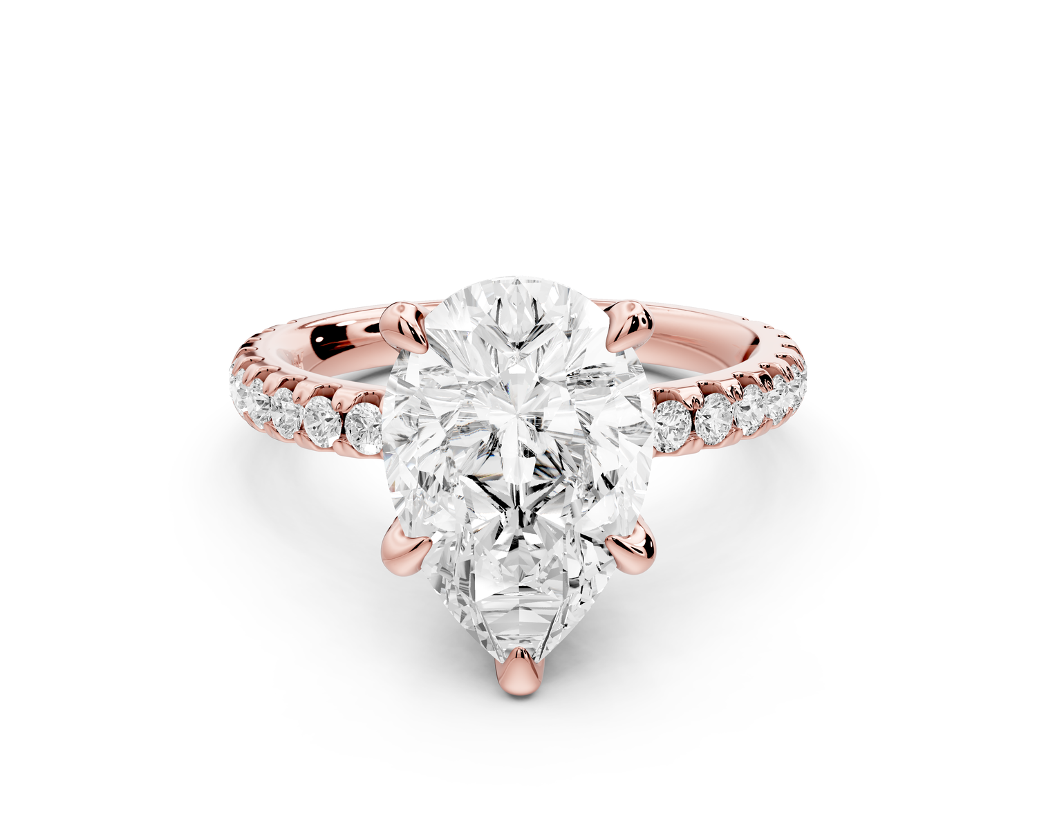 Jade - 3ct 14k rose gold pear hidden halo diamond crown and bridge Pavé engagement ring