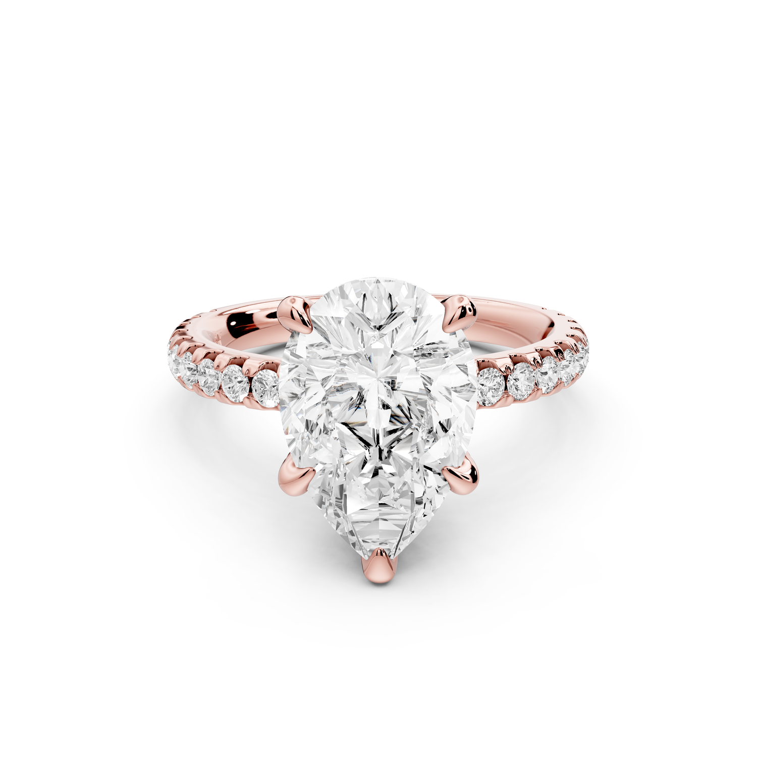 Jade - 3ct 14k rose gold pear hidden halo diamond crown and bridge Pavé engagement ring
