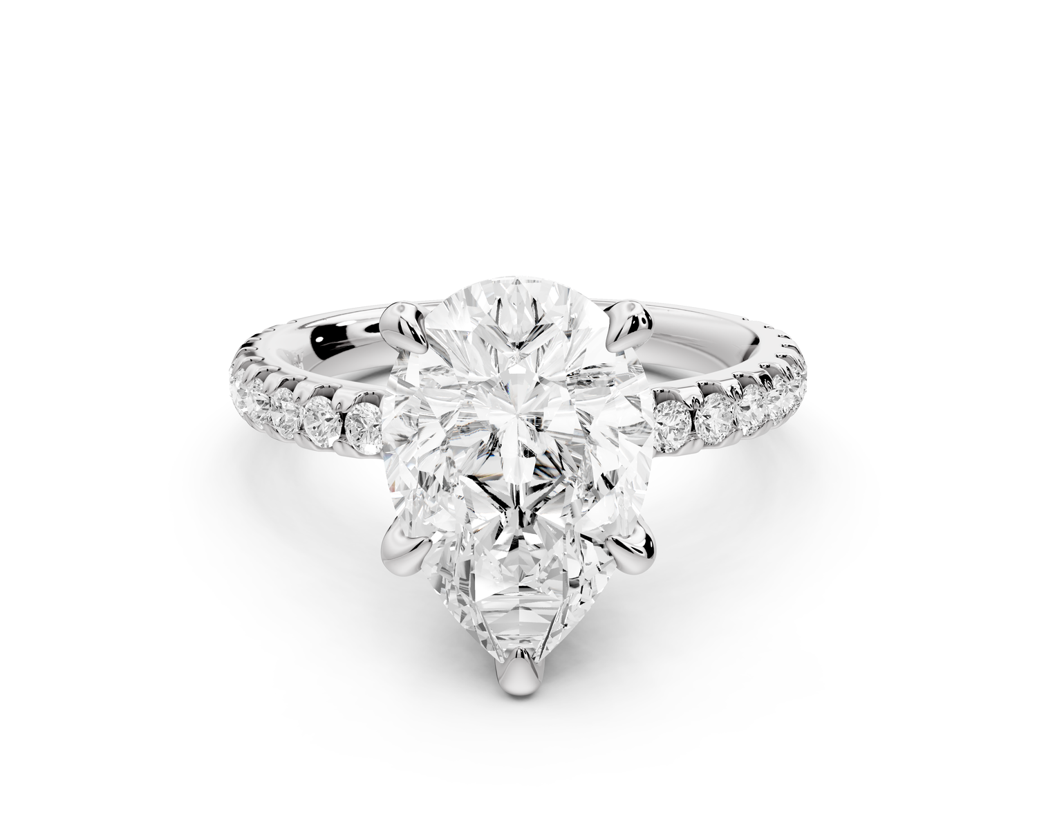 Jade - 3ct 14k white gold pear hidden halo diamond crown and bridge pavé engagamnet ring