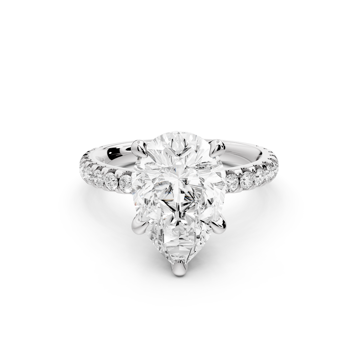Jade - 3ct 14k white gold pear hidden halo diamond crown and bridge Pavé engagement ring