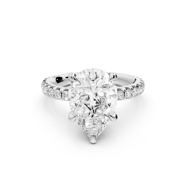 Jade - 3ct 14k white gold pear hidden halo diamond crown and bridge Pavé engagement ring