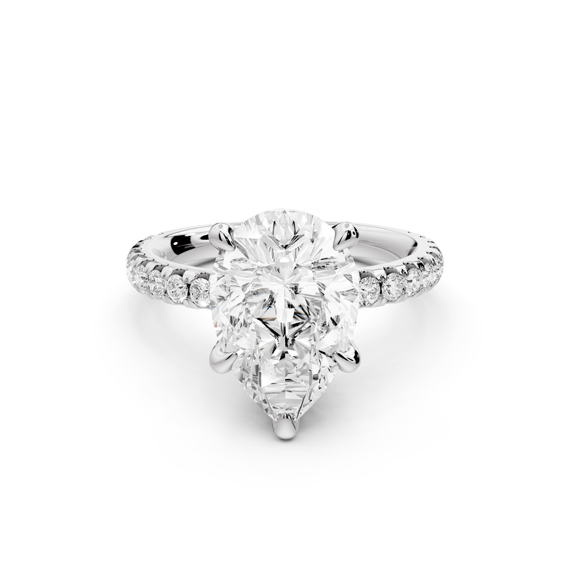 Jade - 3ct 14k white gold pear hidden halo diamond crown and bridge pavé engagamnet ring