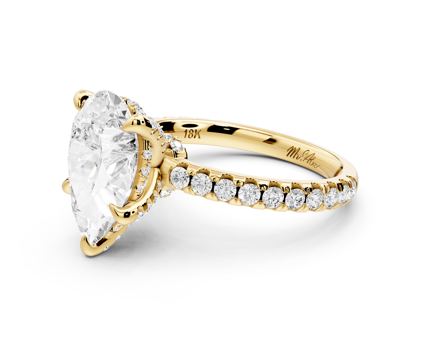 Jade - 3ct 14k yellow gold pear hidden halo diamond crown and bridge Pavé engagement ring