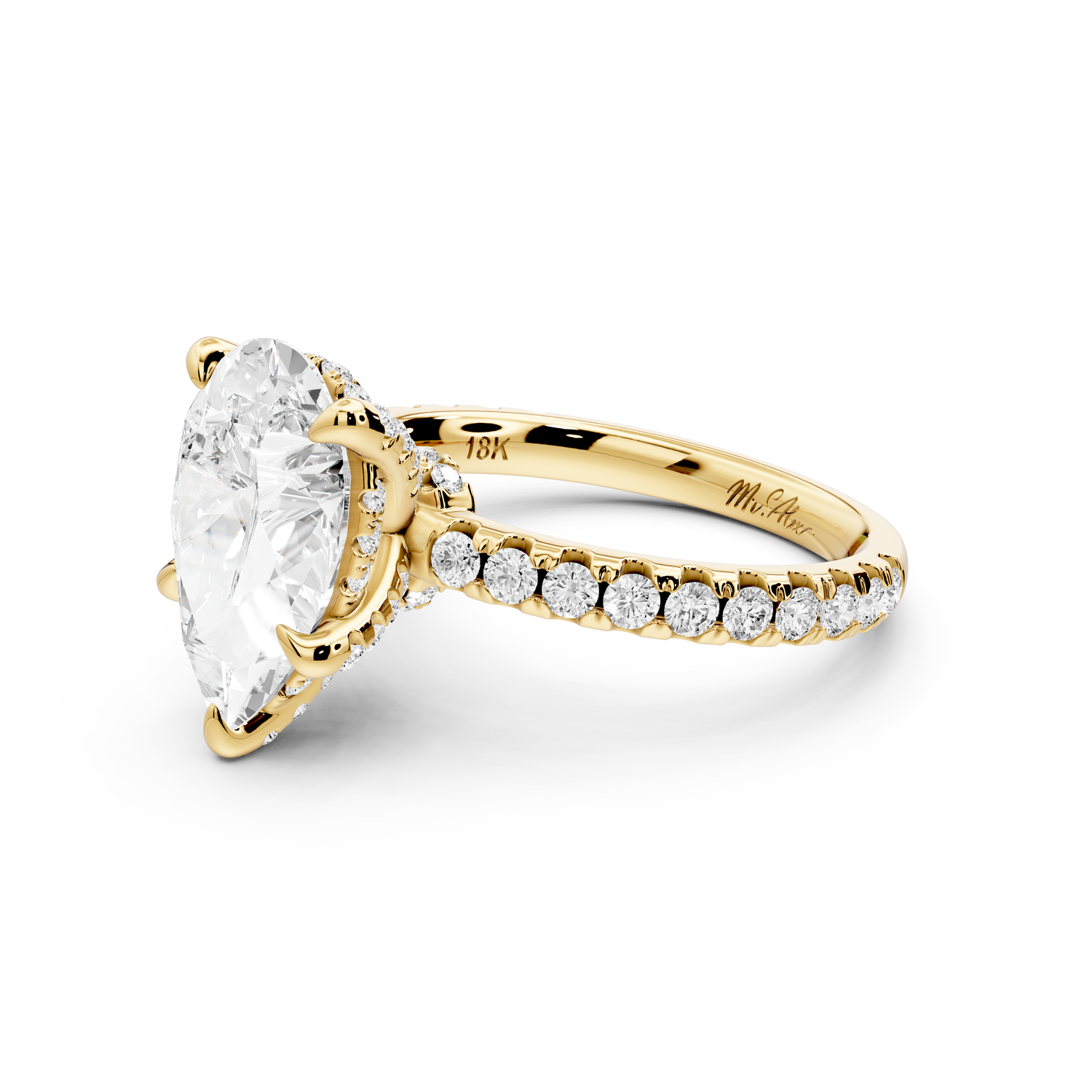 Jade - 3ct 14k yellow gold pear hidden halo diamond crown and bridge Pavé engagement ring