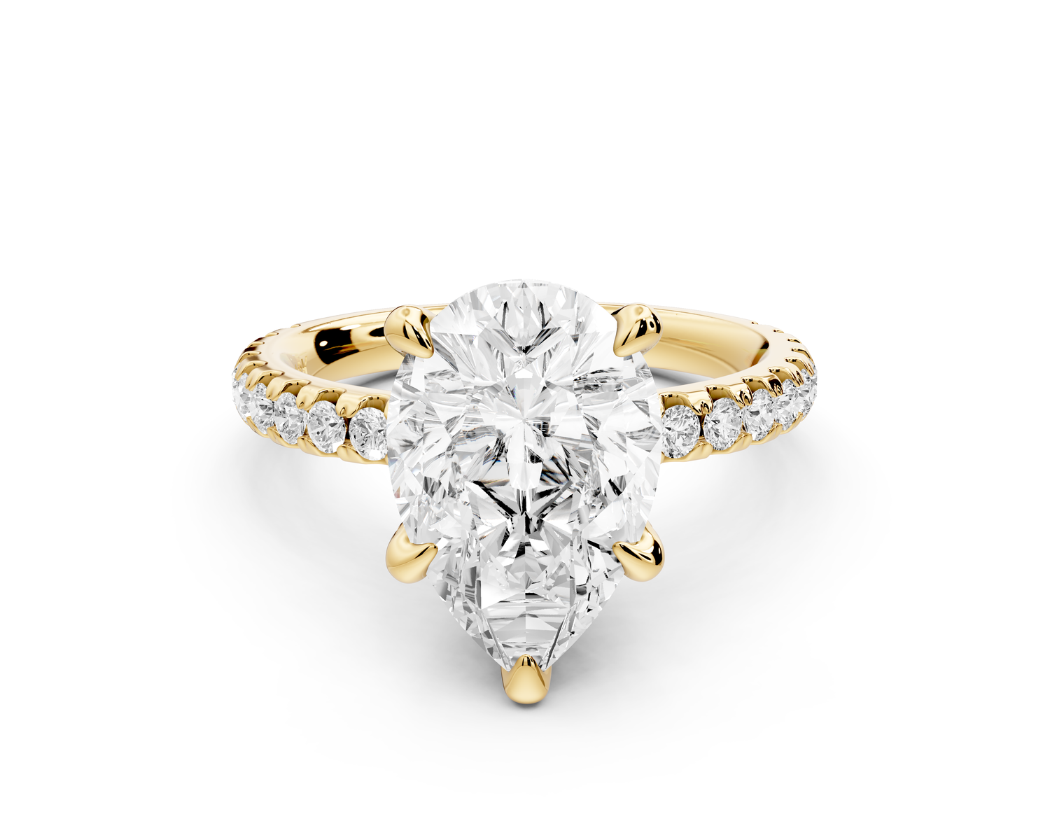 Jade - 3ct 14k yellow gold pear hidden halo diamond crown and bridge Pavé engagement ring