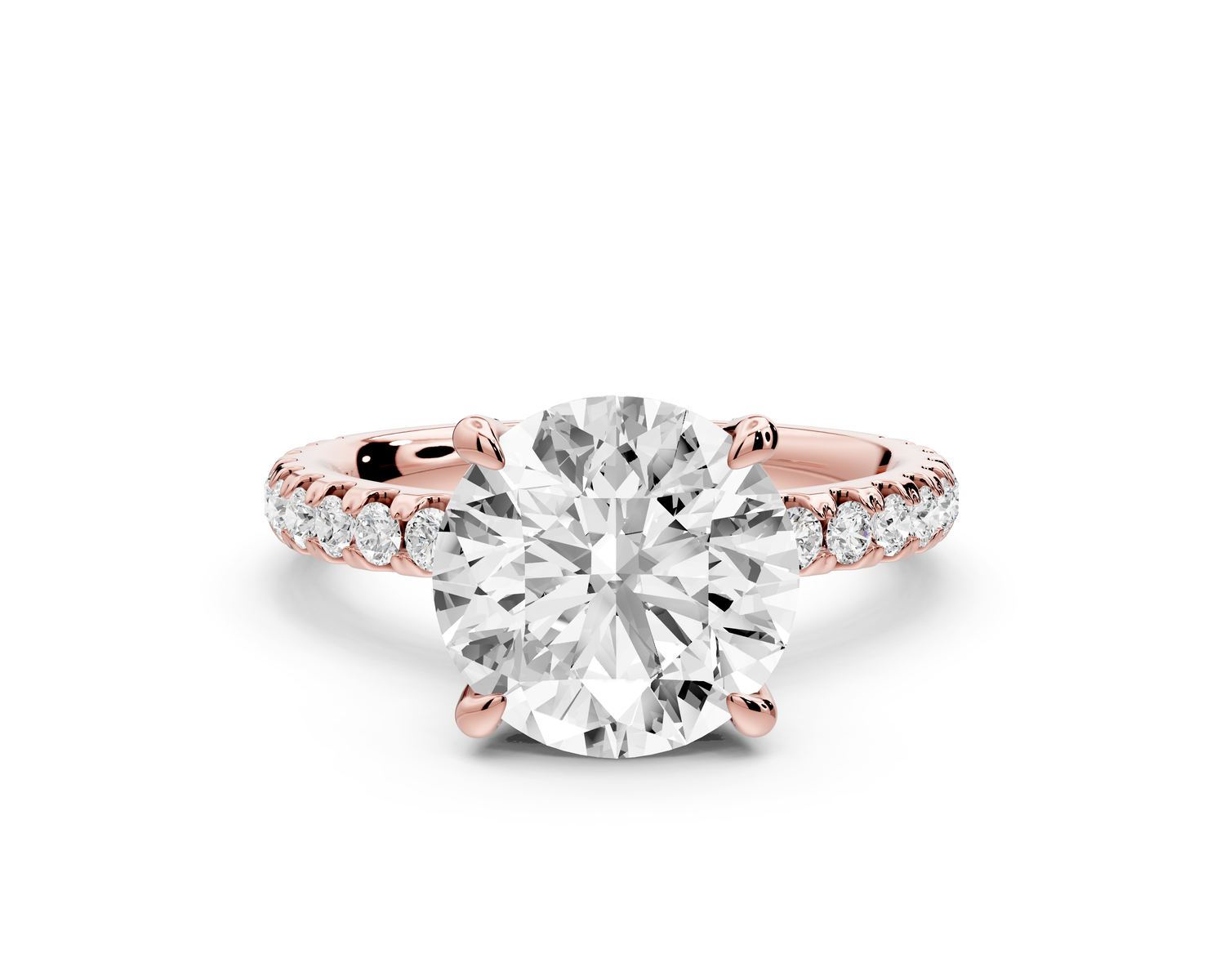 Jade - 3ct 14k rose gold round hidden halo diamond crown and bridge Pavé engagement ring
