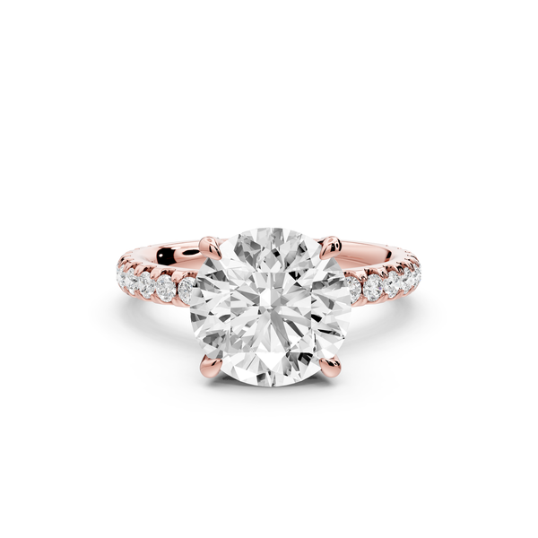 Jade - 3ct 14k rose gold round hidden halo diamond crown and bridge Pavé engagement ring