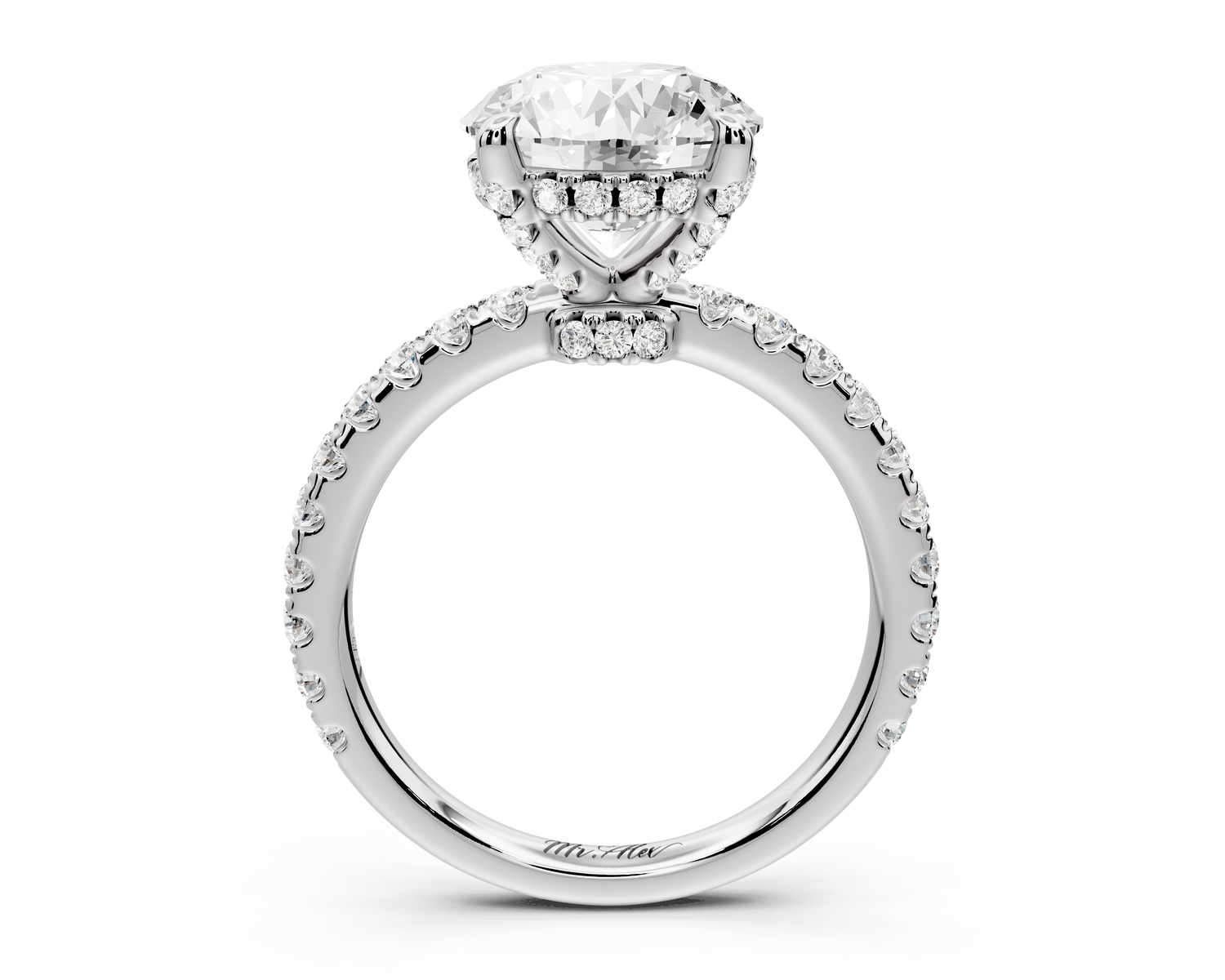 Jade - 3ct 14k white gold round hidden halo diamond crown and bridge Pavé engagement ring