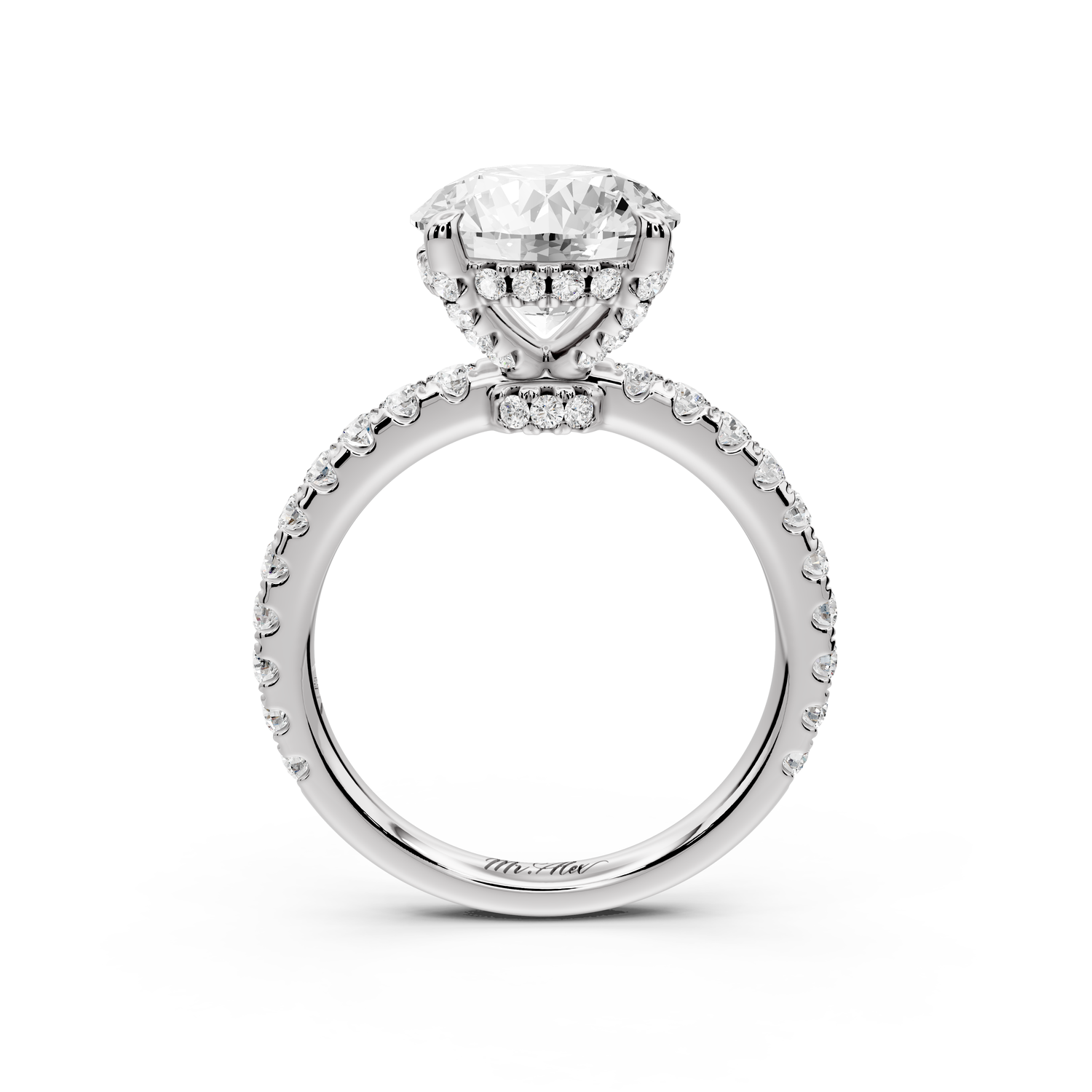 Jade - 3ct 14k white gold round hidden halo diamond crown and bridge Pavé engagement ring