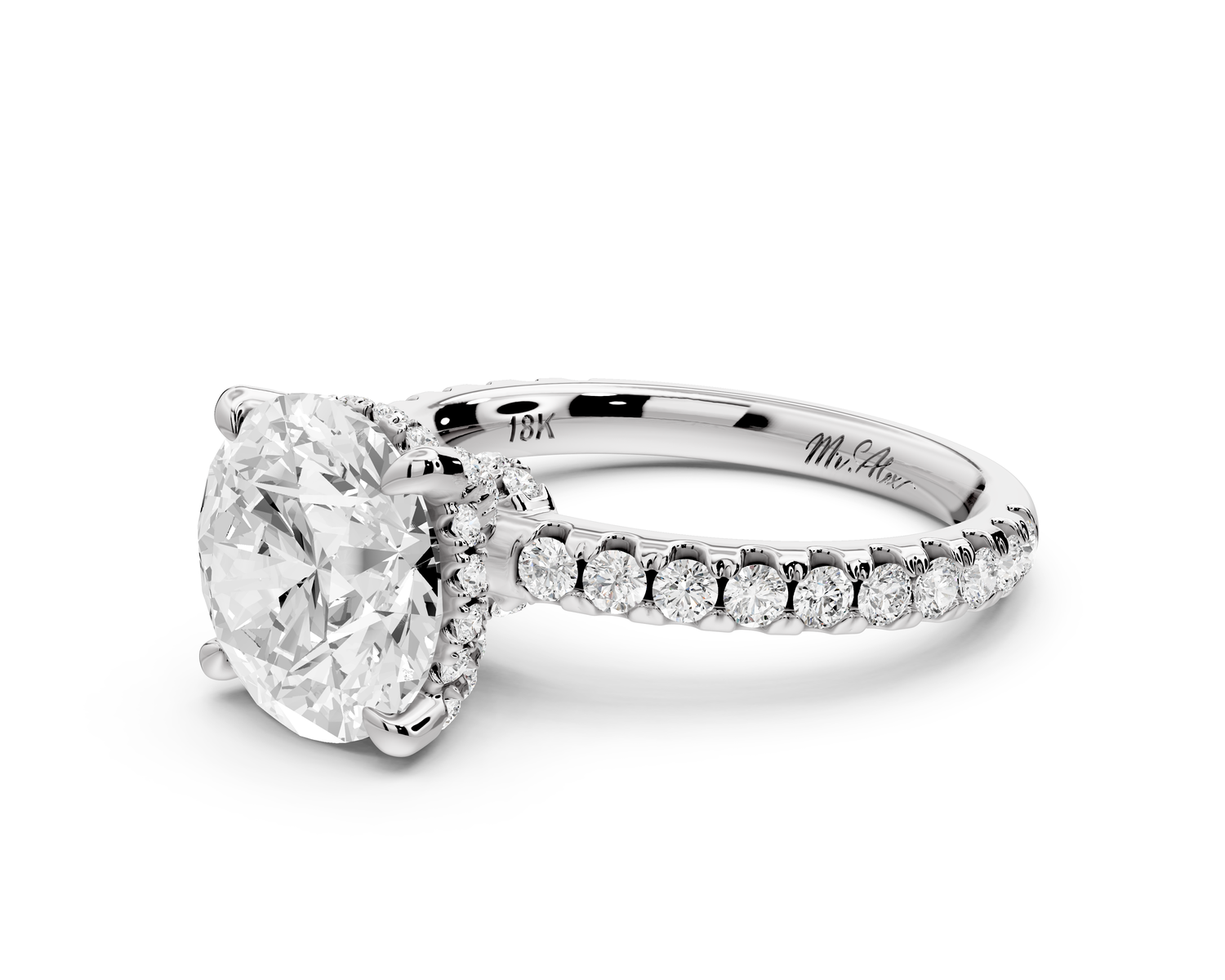 Jade - 3ct 14k white gold round hidden halo diamond crown and bridge Pavé engagement ring