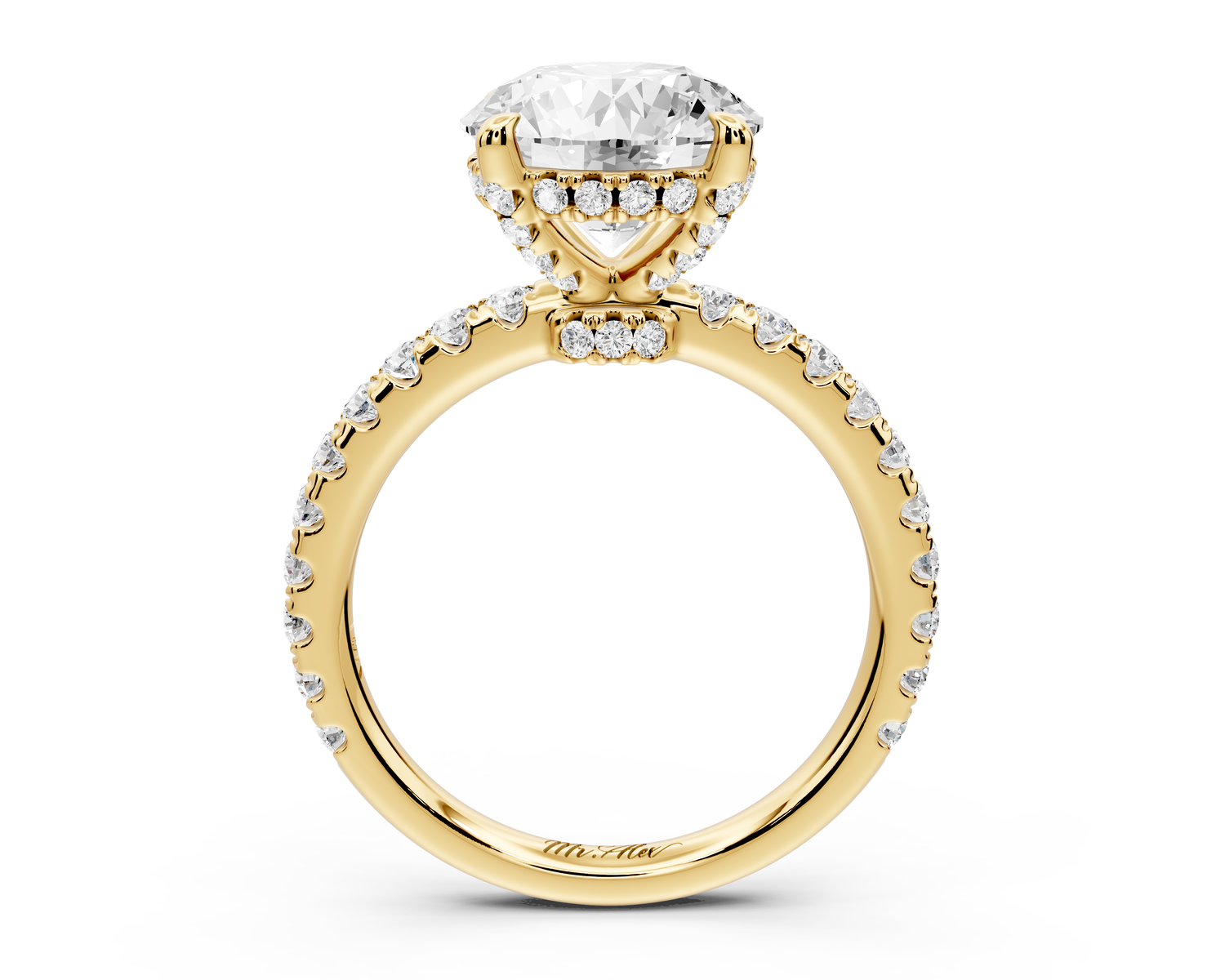 Jade - 3ct 14k yellow gold round hidden halo diamond crown and bridge Pavé engagement ring