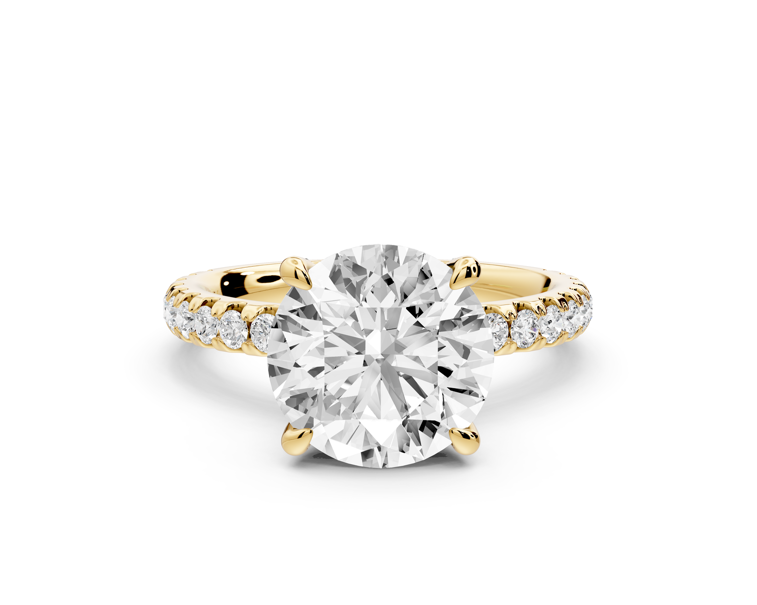 Jade - 3ct 14k yellow gold round hidden halo diamond crown and bridge Pavé engagement ring