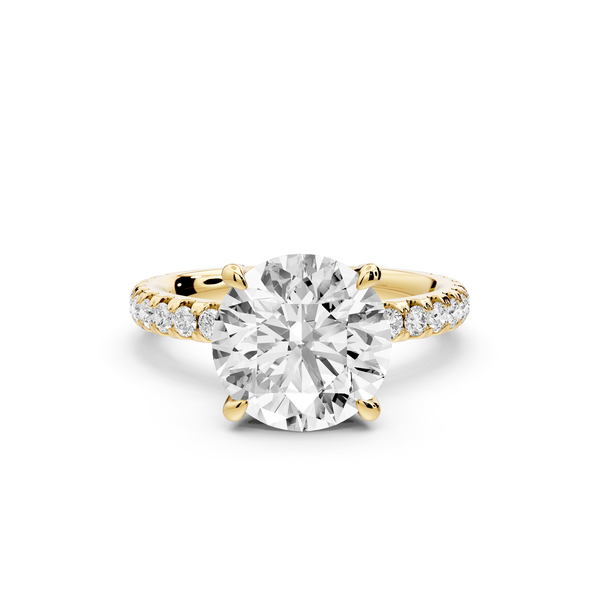 Jade - 3ct 14k yellow gold round hidden halo diamond crown and bridge Pavé engagement ring
