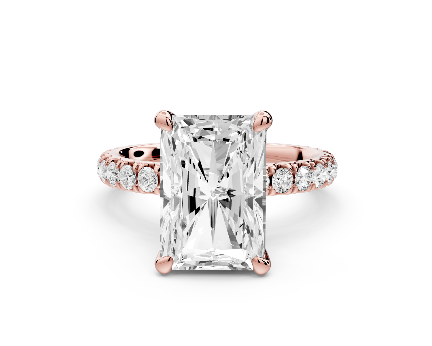 Jade - 4ct 14k rose gold emerald hidden halo diamond crown and bridge Pavé engagement ring