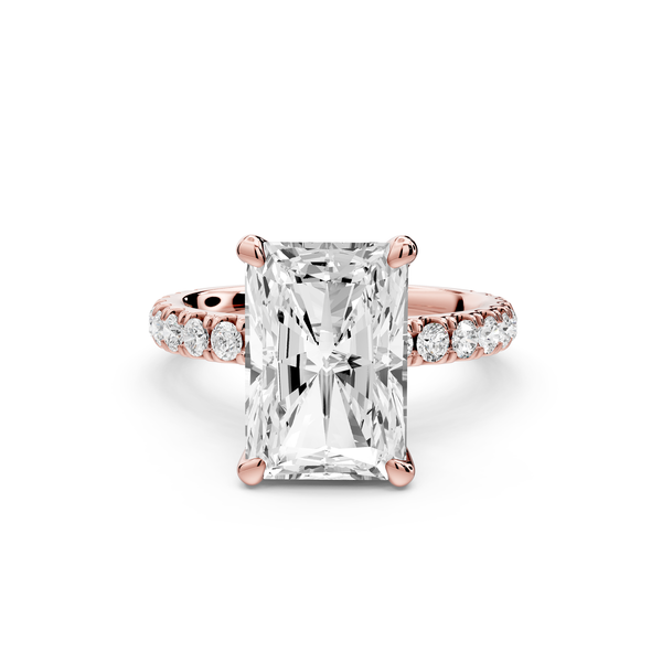 Jade - 4ct 14k rose gold emerald hidden halo diamond crown and bridge Pavé engagement ring
