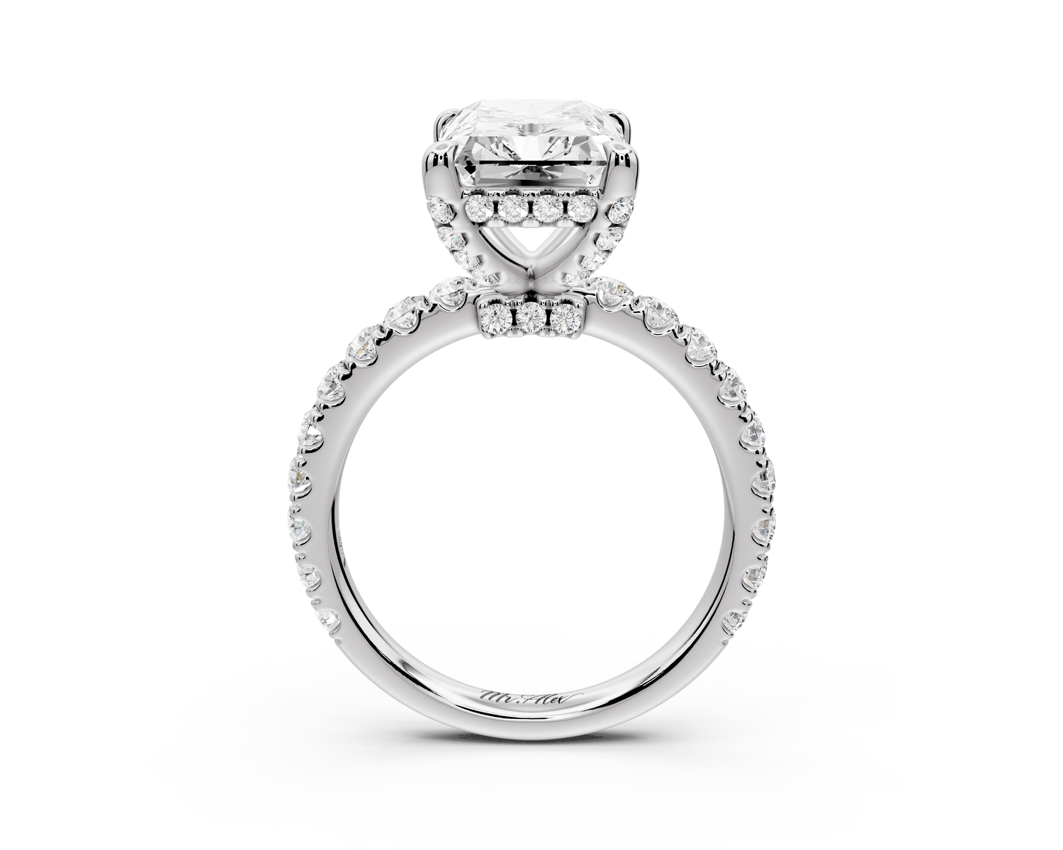 Jade - 4ct 14k white gold emerald hidden halo diamond crown and bridge Pavé engagement ring