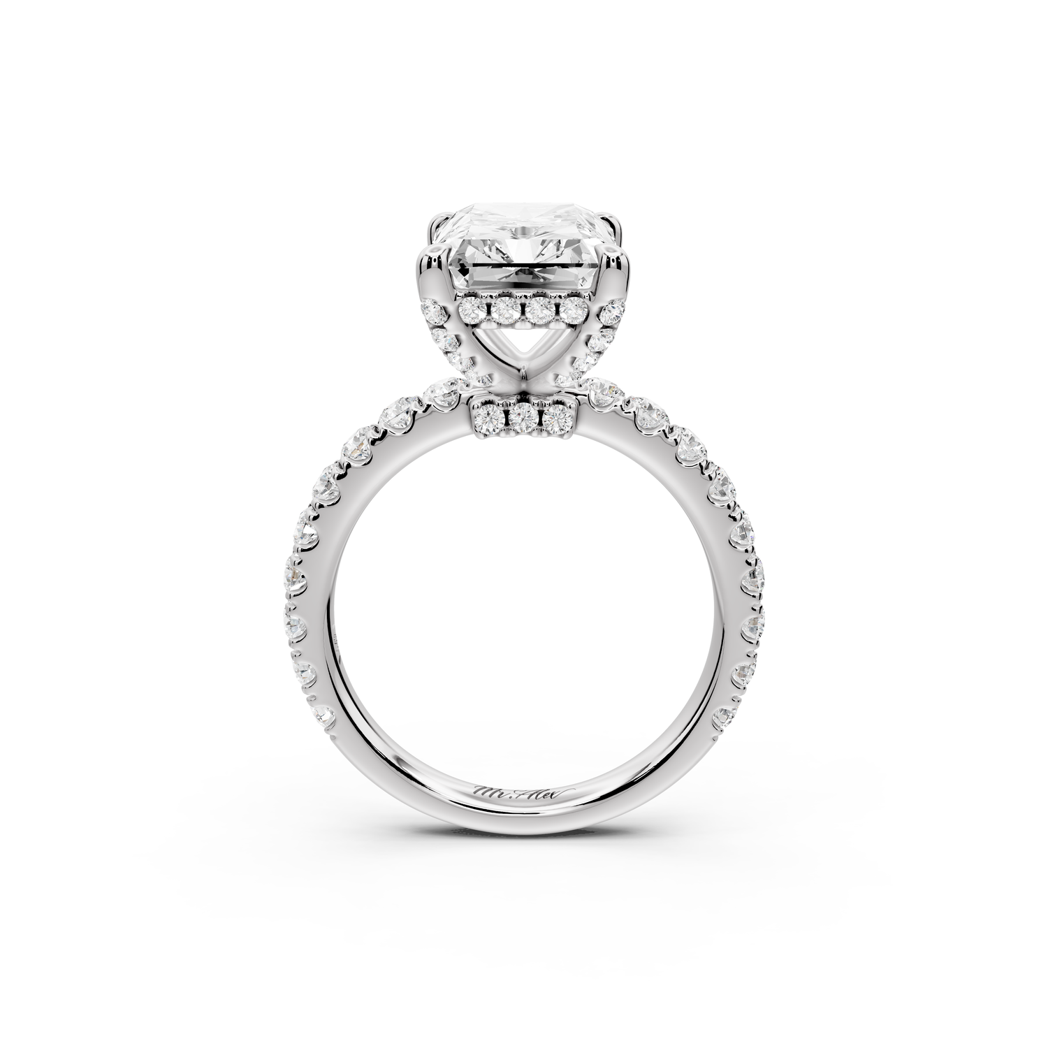 Jade - 4ct 14k white gold emerald hidden halo diamond crown and bridge Pavé engagement ring