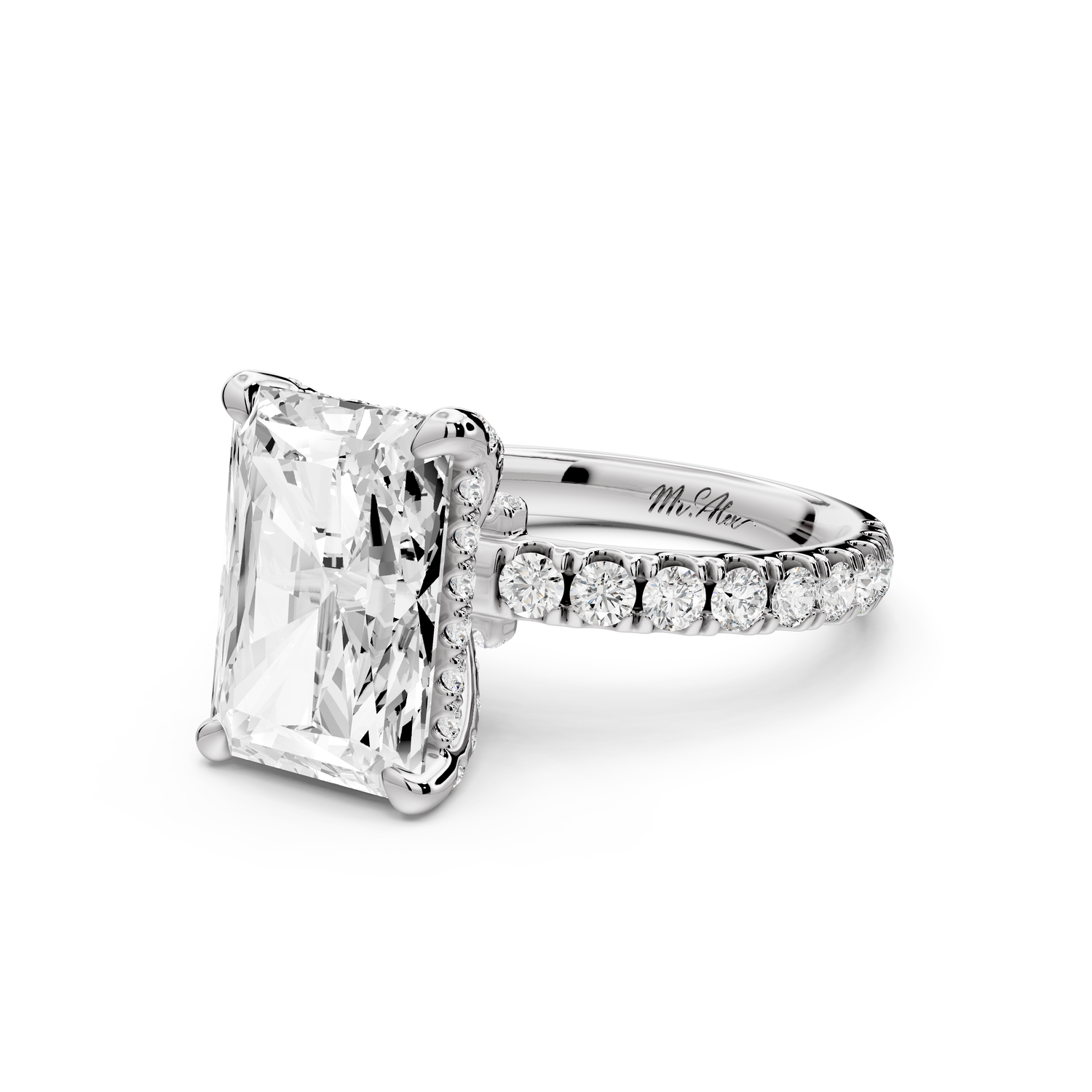 Jade - 4ct 14k white gold emerald hidden halo diamond crown and bridge Pavé engagement ring
