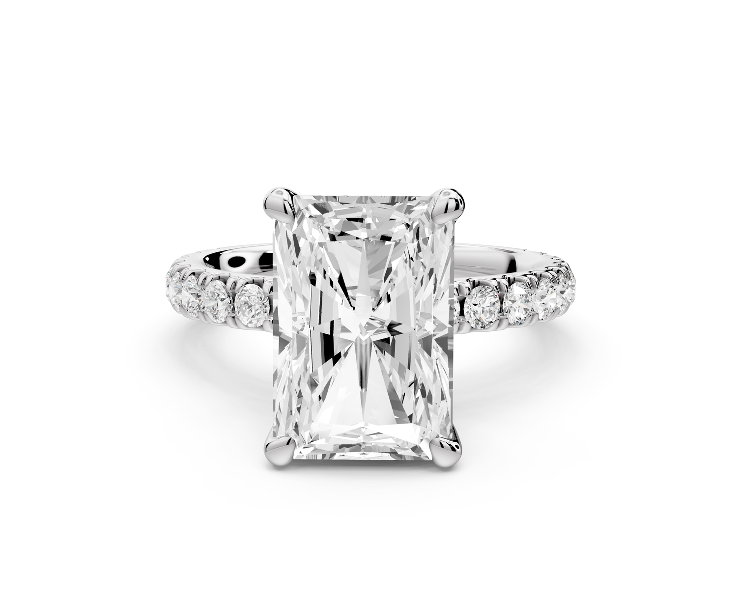 Jade - 4ct 14k white gold emerald hidden halo diamond crown and bridge Pavé engagement ring