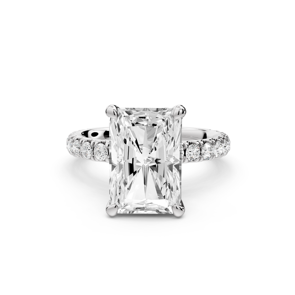 Jade - 4ct 14k white gold emerald hidden halo diamond crown and bridge Pavé engagement ring