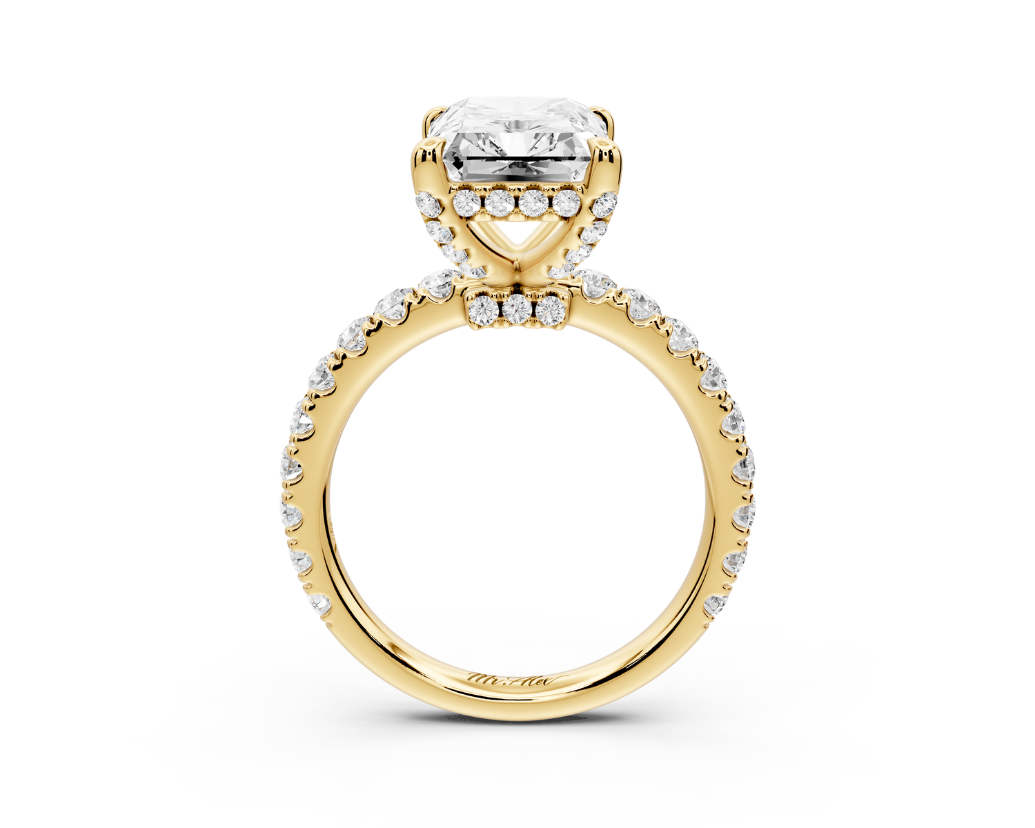 Jade - 4ct 14k yellow gold emerald hidden halo diamond crown and bridge Pavé engagement ring