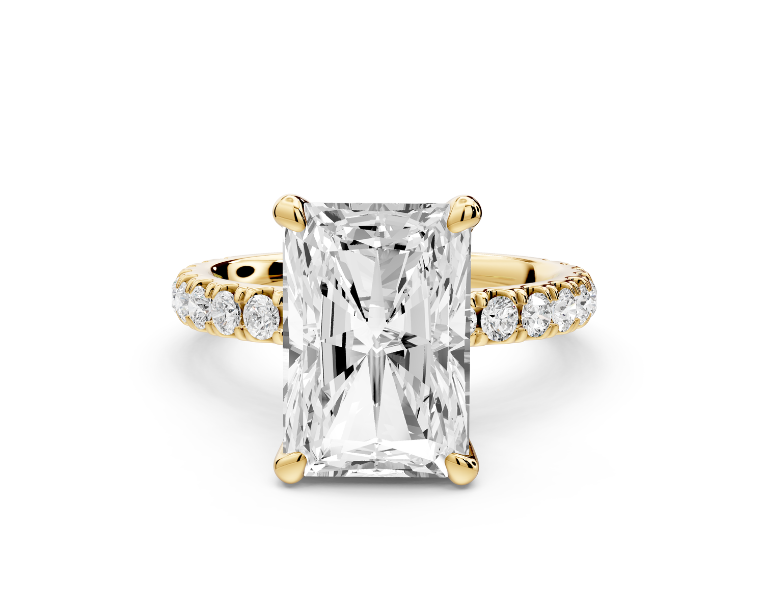Jade - 4ct 14k yellow gold emerald hidden halo diamond crown and bridge Pavé engagement ring