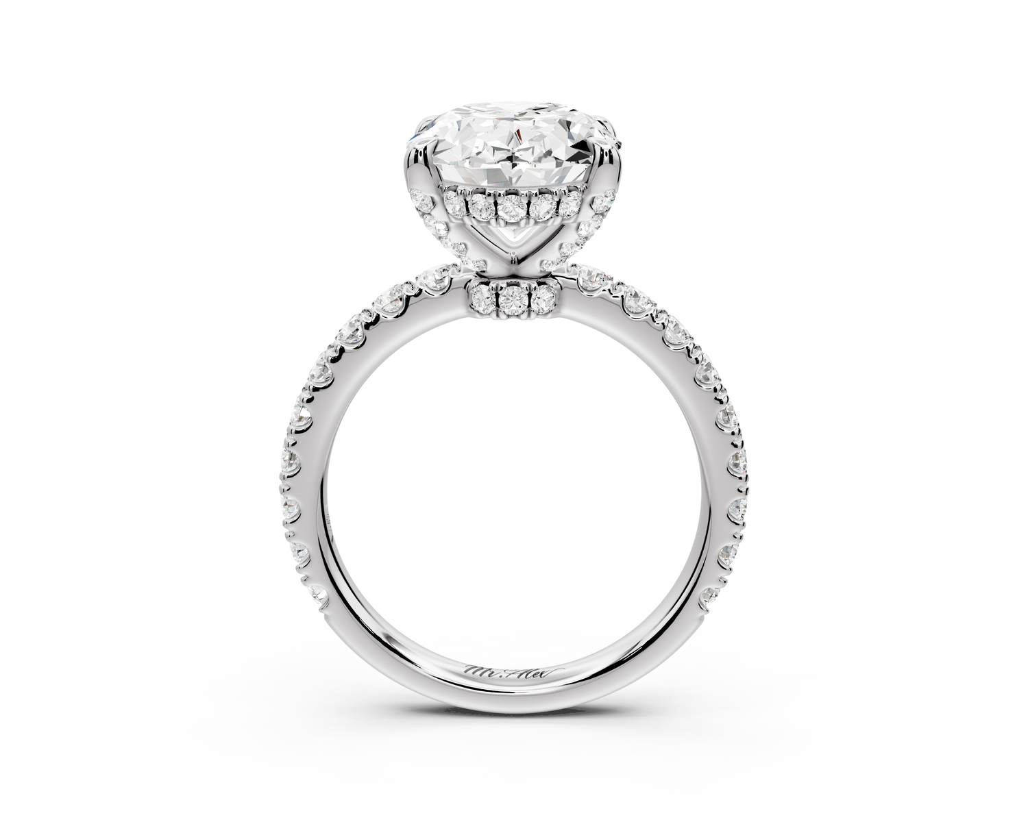 Jade - 4ct 14k white gold oval hidden halo diamond crown and bridge Pavé engagement ring