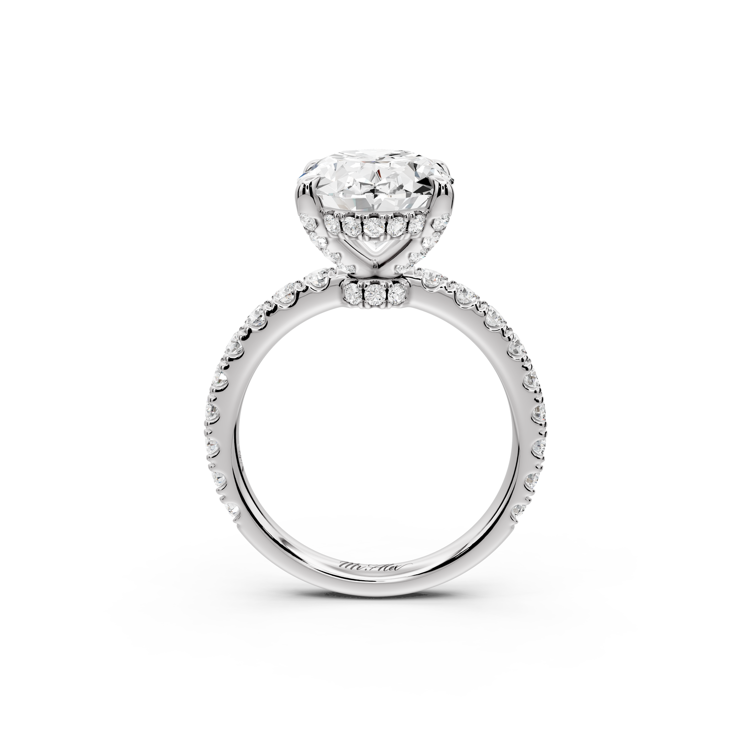Jade - 4ct 14k white gold oval hidden halo diamond crown and bridge Pavé engagement ring