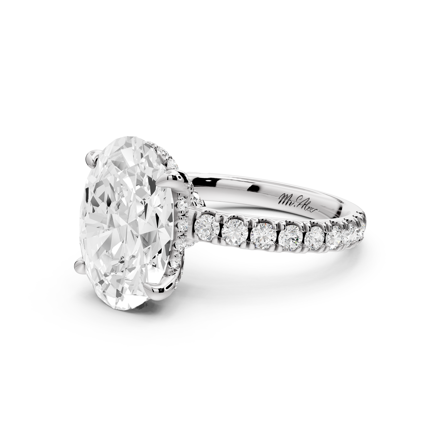 Jade - 4ct 14k white gold oval hidden halo diamond crown and bridge Pavé engagement ring