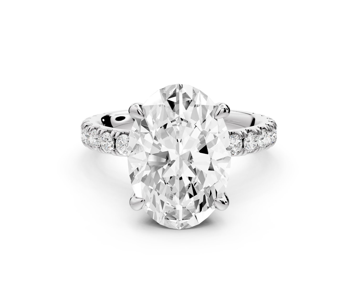 Jade - 4ct 14k white gold oval hidden halo diamond crown and bridge Pavé engagement ring