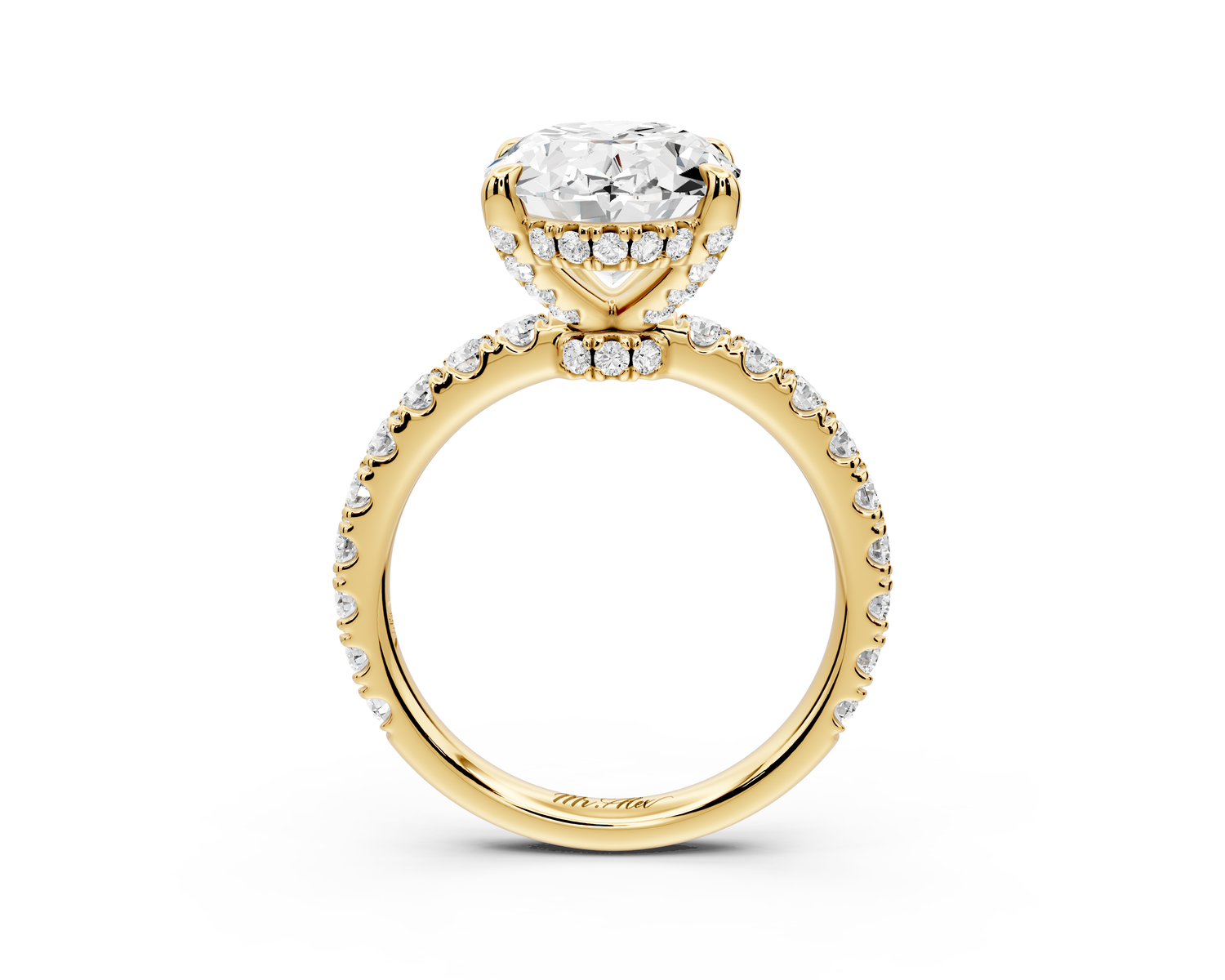 Jade - 4ct 14k yellow gold oval hidden halo diamond crown and bridge Pavé engagement ring