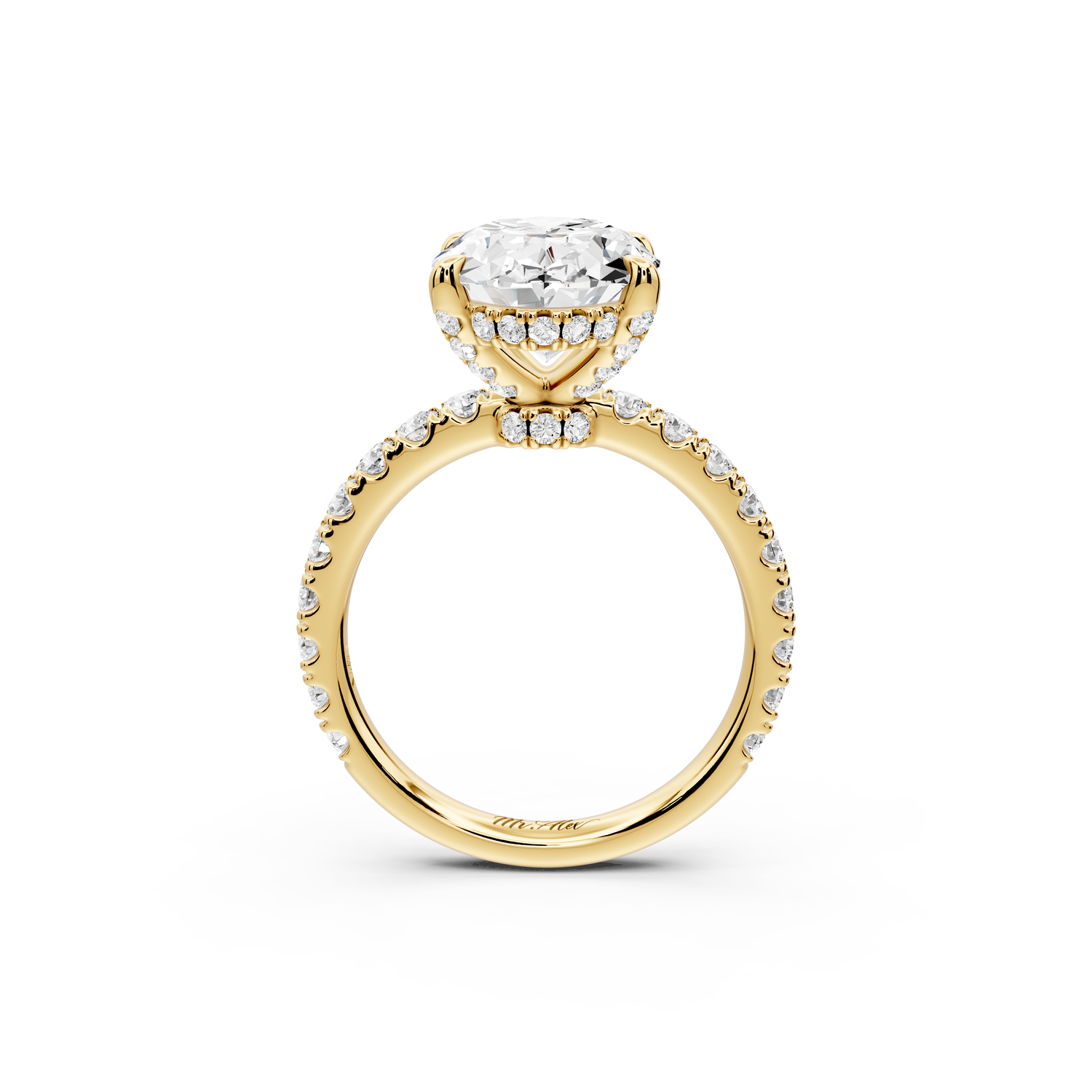 Jade - 4ct 14k yellow gold oval hidden halo diamond crown and bridge Pavé engagement ring