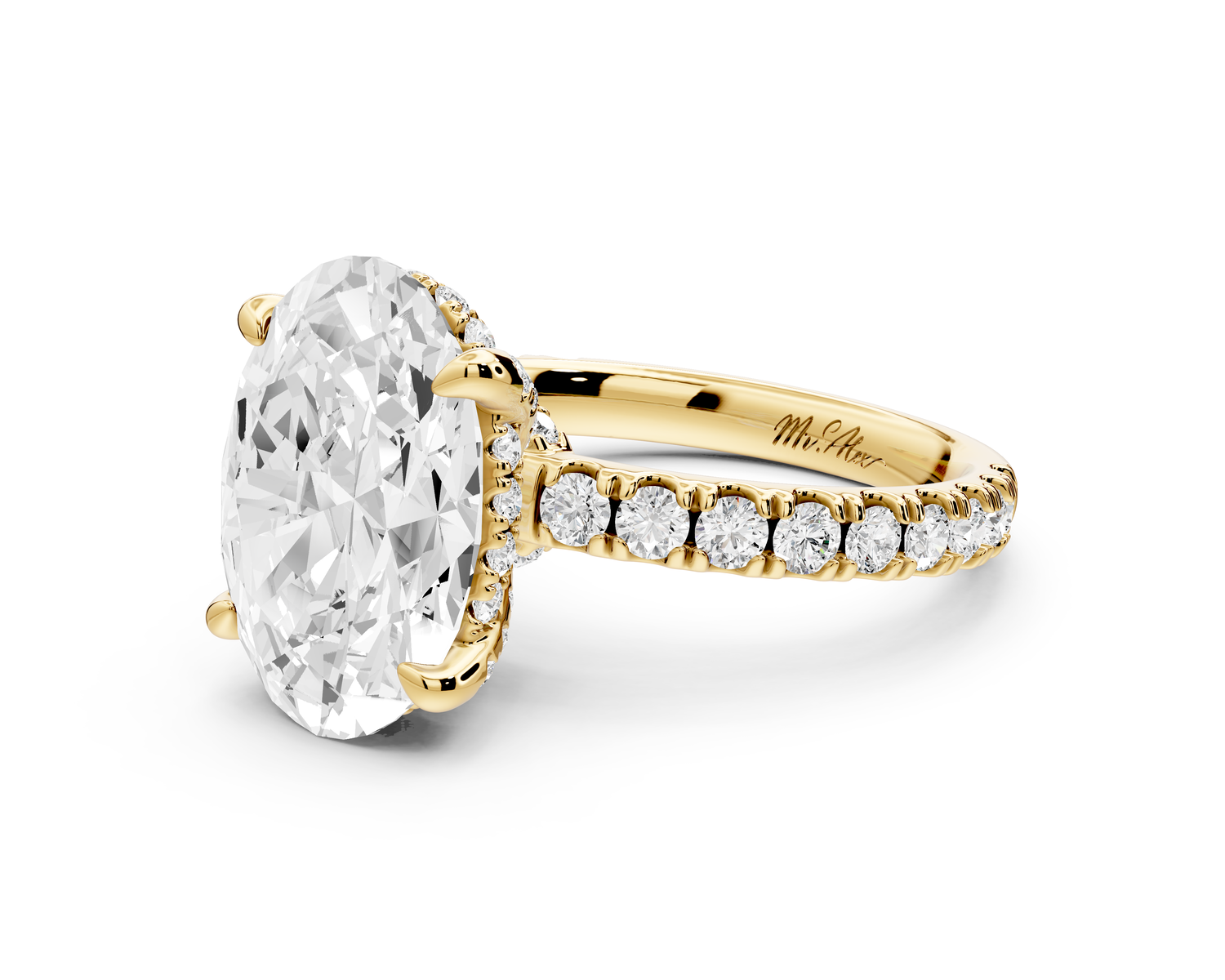 Jade - 4ct 14k yellow gold oval hidden halo diamond crown and bridge Pavé engagement ring