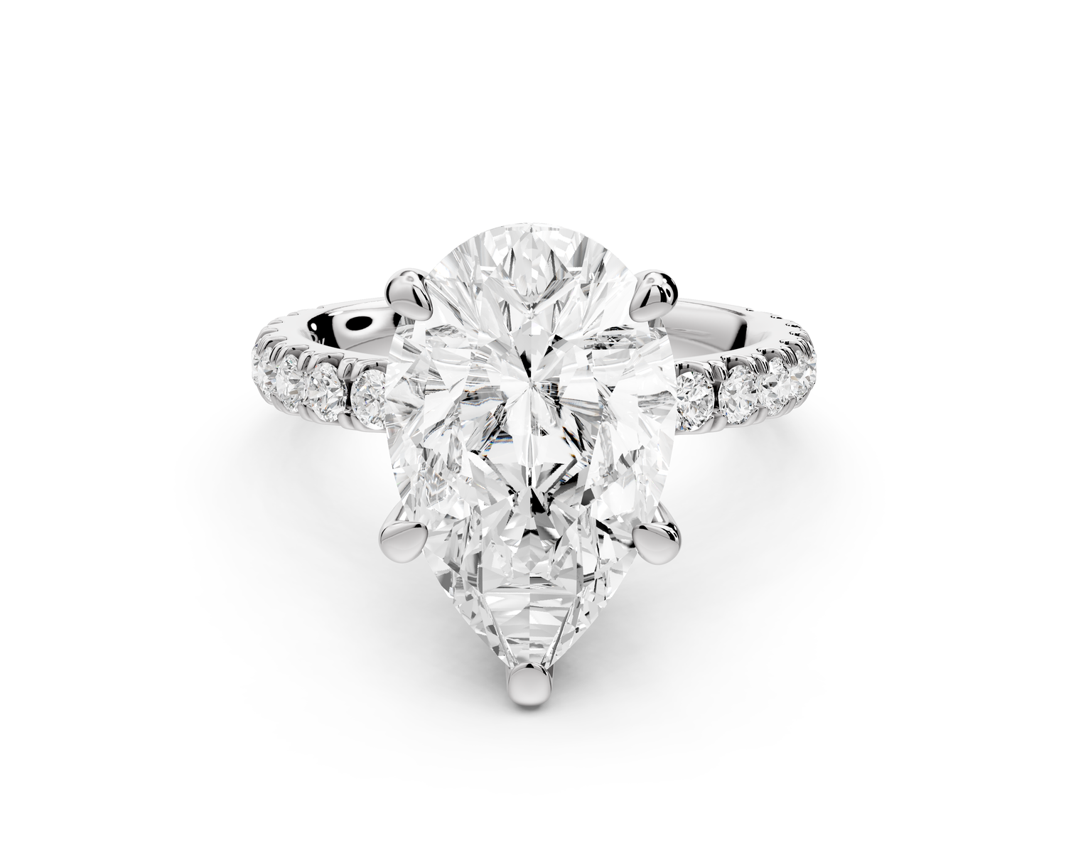Jade - 4ct 14k white gold pear hidden halo diamond crown and bridge Pavé engagement ring