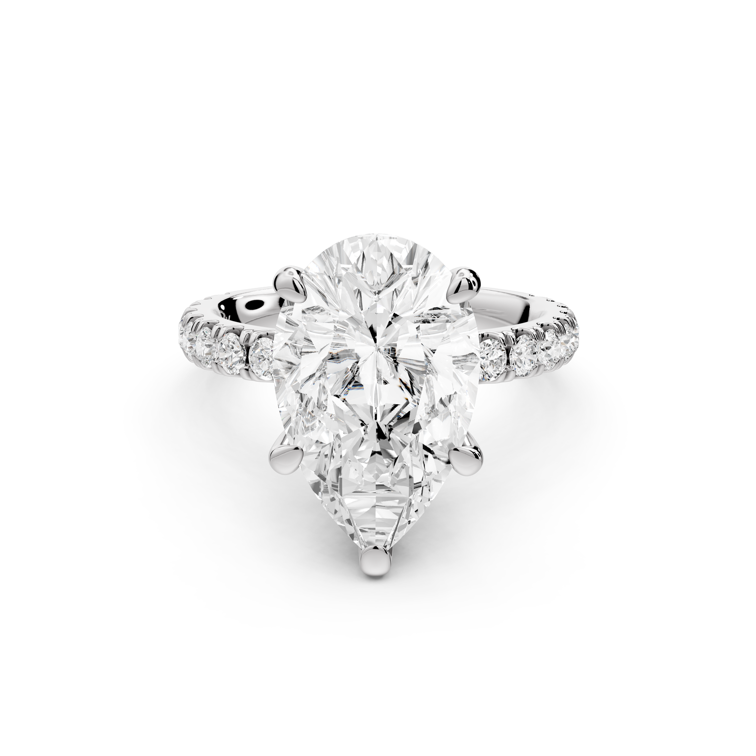 Jade - 4ct 14k white gold pear hidden halo diamond crown and bridge Pavé engagement ring